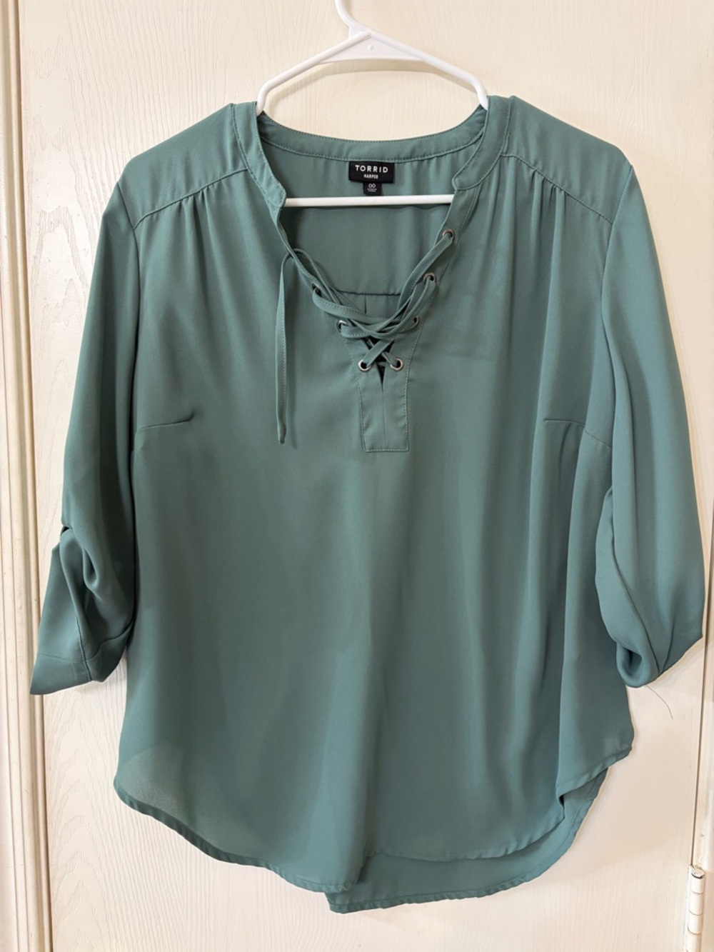 torrid Sage Green Lace-Up V-Neck Blouse